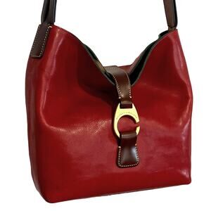 Dooney & Bourke Vintage Derby Florentine Leather Red Crossbody Hobo